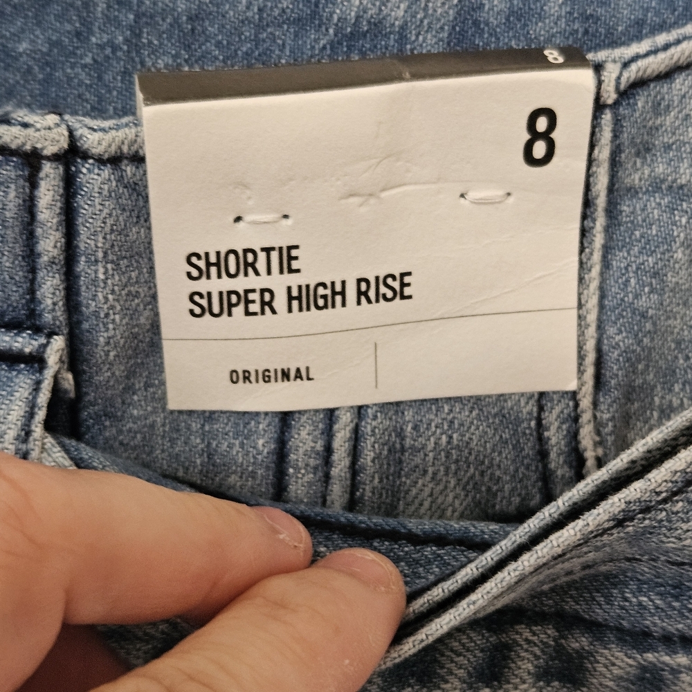 NWT Express Women's Blue Shortie Super High Rise Denim Shorts Size 8 - Picture 5 of 8